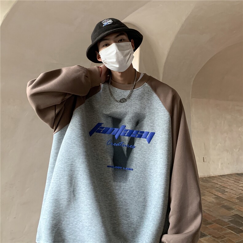 2024春装重磅印花拼接长袖情侣卫衣宽松套头外套男H811P58,男装卫衣,电商A341