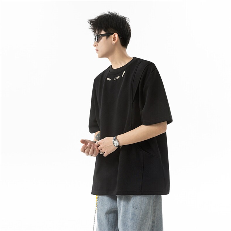 美式复古解构短袖T恤男潮牌夏季新款透气五分半袖P45控68，男装T恤，星座516