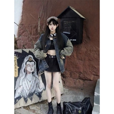 复古蓝水洗底特律牛仔夹克外套男女春季美式潮牌拼接设计机车服，男装夹克，星座506A