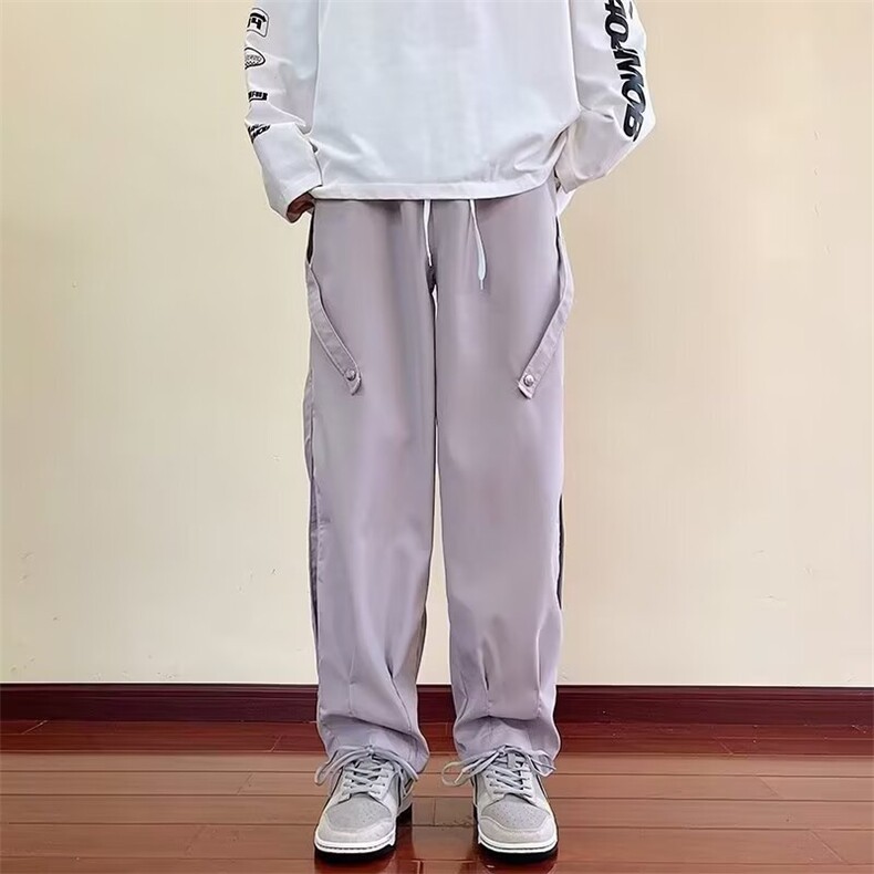褶皱伞兵裤男秋季新款潮牌美式vibe铆钉裤子宽松直筒阔腿休闲长裤,男装休闲裤,星座506A