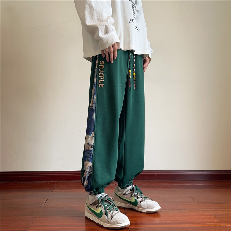 抖音品质港风新款小熊印花休闲裤宽松束脚B315-K23416-特p30控58,男装休闲裤,电商B315