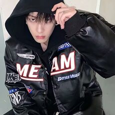 复古机车刺绣pu皮棉服外套男装秋冬痞帅高级感赛车服飞行员皮夹克，男装夹克，星座506A