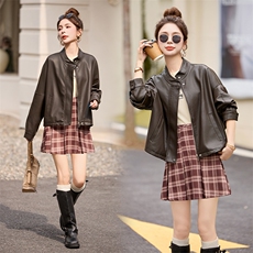 2025新款时尚气质休闲高级感宽松立领皮衣外套，女装皮衣，江南女神