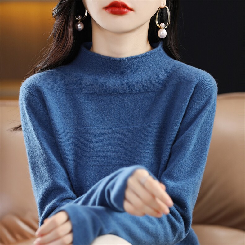 半高领纯色羊毛衫女2024春秋新款修身内搭长袖打底针织衫,女装羊毛衫,桦兴羊绒