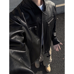 25春季皮衣 C7038-TP80 128 复古帅气夹克拉链装饰机车外套男图片