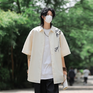 夏季新款日系新中式短袖衬衫男风宽松百搭衬衣 现货W8235-P38图片