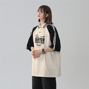 2025夏季新款 条纹拼色翻领学院风短袖T恤T1038/P45控59-70棉30涤图片