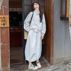灰色工装风休闲套装裙女2025秋季新款高级松弛感穿搭半身裙两件套，女装套装/套裙，2C225