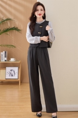 高级感2026春季套装针织打底衫气质马甲显瘦长裤三件套女春新款，女装套装/套裙，美沁