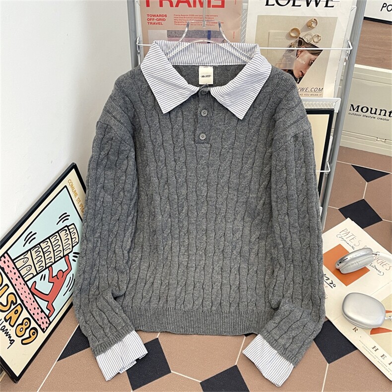 秋冬新款假两件毛衣针织衫套头高品质北极绒上衣MY407H-P63，男装针织衫/毛衣，电商A227A