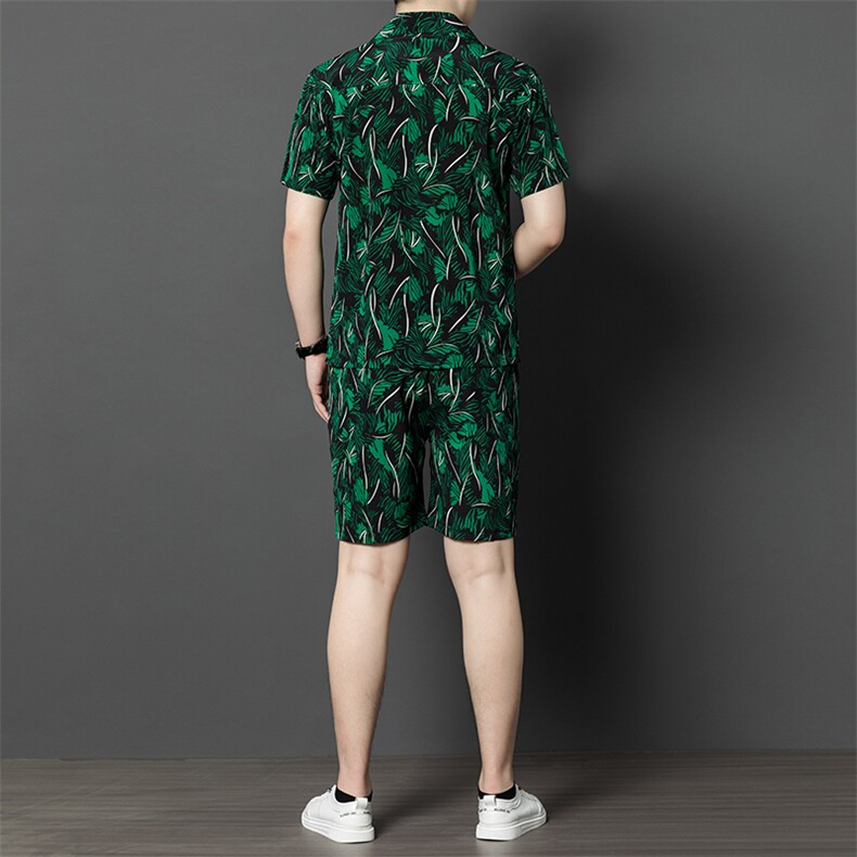 夏款短袖短裤薄款绸缎两件套男休闲高端潮套装,男装牛仔裤,钱塘6003B