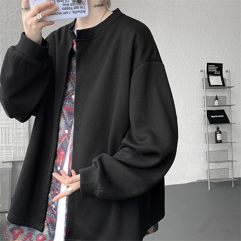 KS10157-特批60控108新款开衫休闲上衣设计感假两件复古大码卫衣,男装卫衣,电商A059