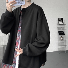 KS10157-特批60控108新款开衫休闲上衣设计感假两件复古大码卫衣，男装卫衣，电商A059