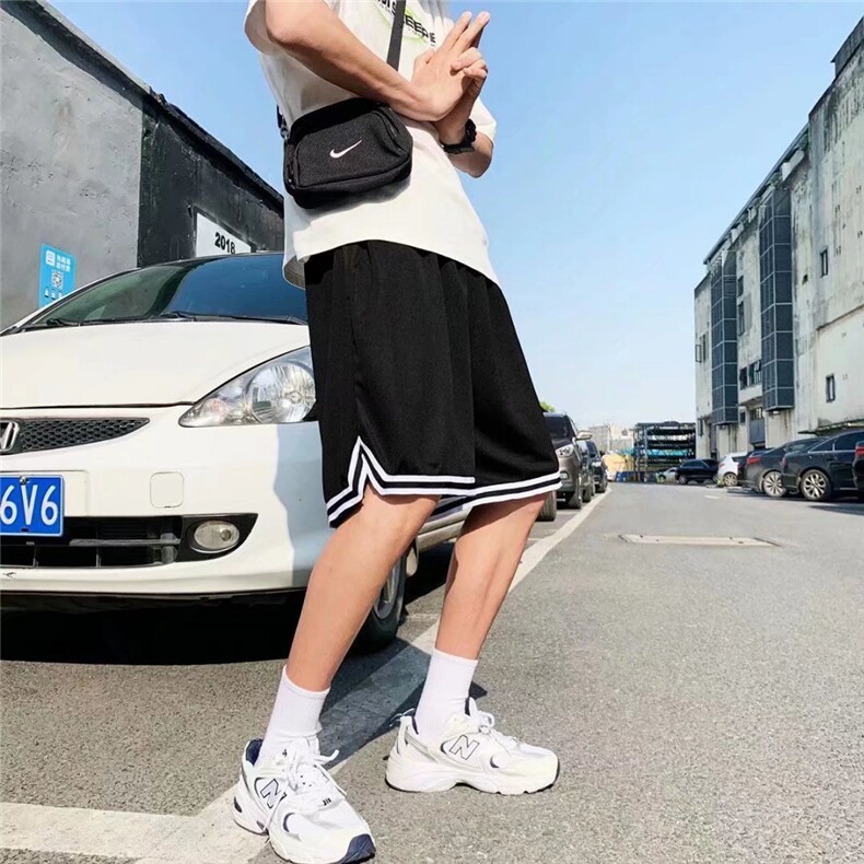 夏季ins潮牌纯色简约折角织带宽松垂感五分运动裤-D09,女装休闲裤,星座1002-2