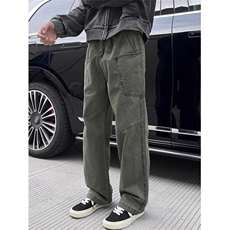 复古美拉德水洗多口袋拼接工装裤男直筒宽松阔腿休闲长裤KD807，男装工装外套，星座1116A（原606A-3）