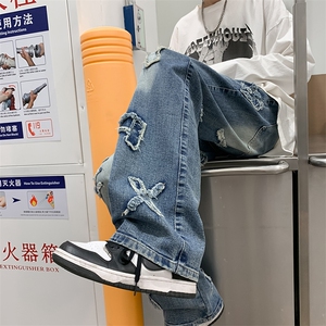 高街美式vibe宽松直筒牛仔裤男潮牌炸街阔腿休闲长裤子N0133-P48图片