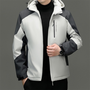 一体绒冲锋衣男款连帽外套秋冬三合一运动登山服爸爸装中老年夹克图片