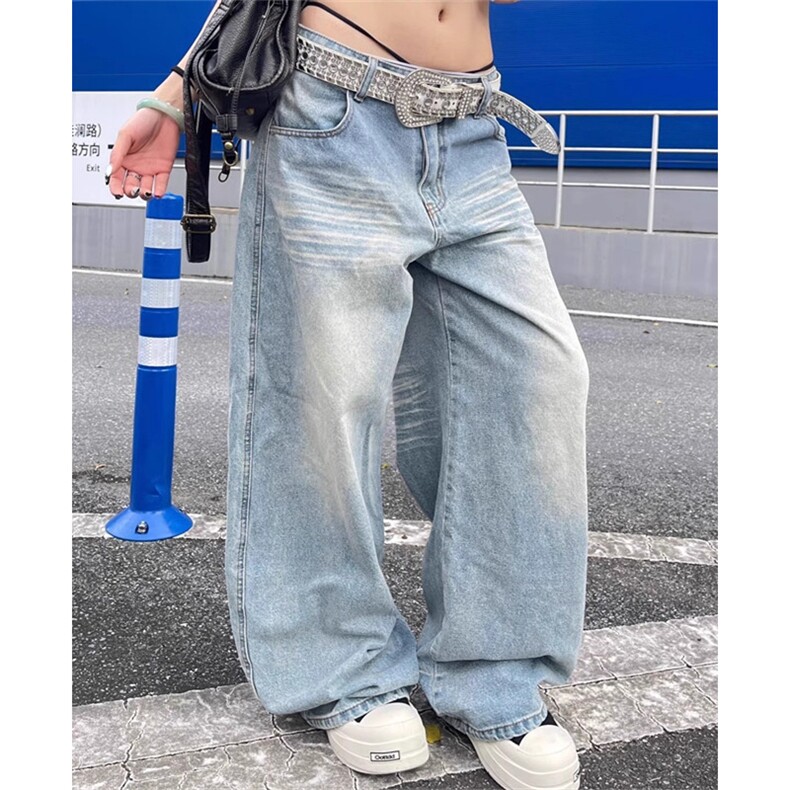 美式复古口袋刺绣牛仔裤宽松高腰显瘦阔腿裤拖地长裤男女N26,男装牛仔裤,星座1116A（原606A-3）
