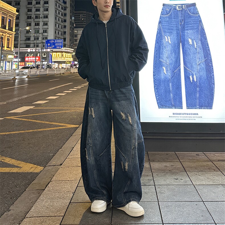 新款小破洞设计款线条弯刀裤牛仔裤男长裤A142-P45图片