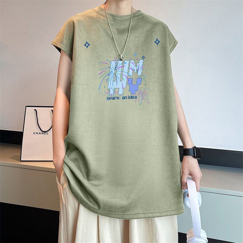 可设48小时发货支持抖音得物来样二开240克重磅美式麂皮绒背心t恤,男装T恤,电商A486