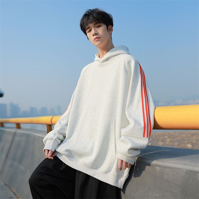 Y6100 P42 港风条纹拼接连帽卫衣男潮流百搭上衣外图片