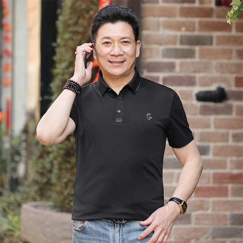 夏季薄款短袖男士纯色透气POLO衫商务百搭宽松休闲翻领短袖t恤男图片
