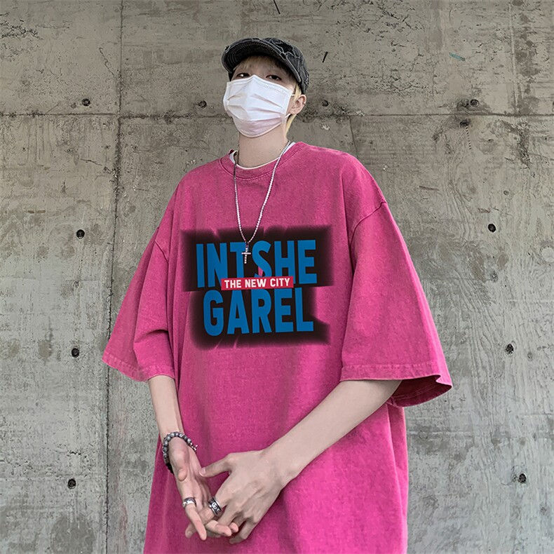 23夏季高街复古洗水印花宽松半袖T恤A90-P38橘红270克P45，男装T恤，星座805 (原301D-3)