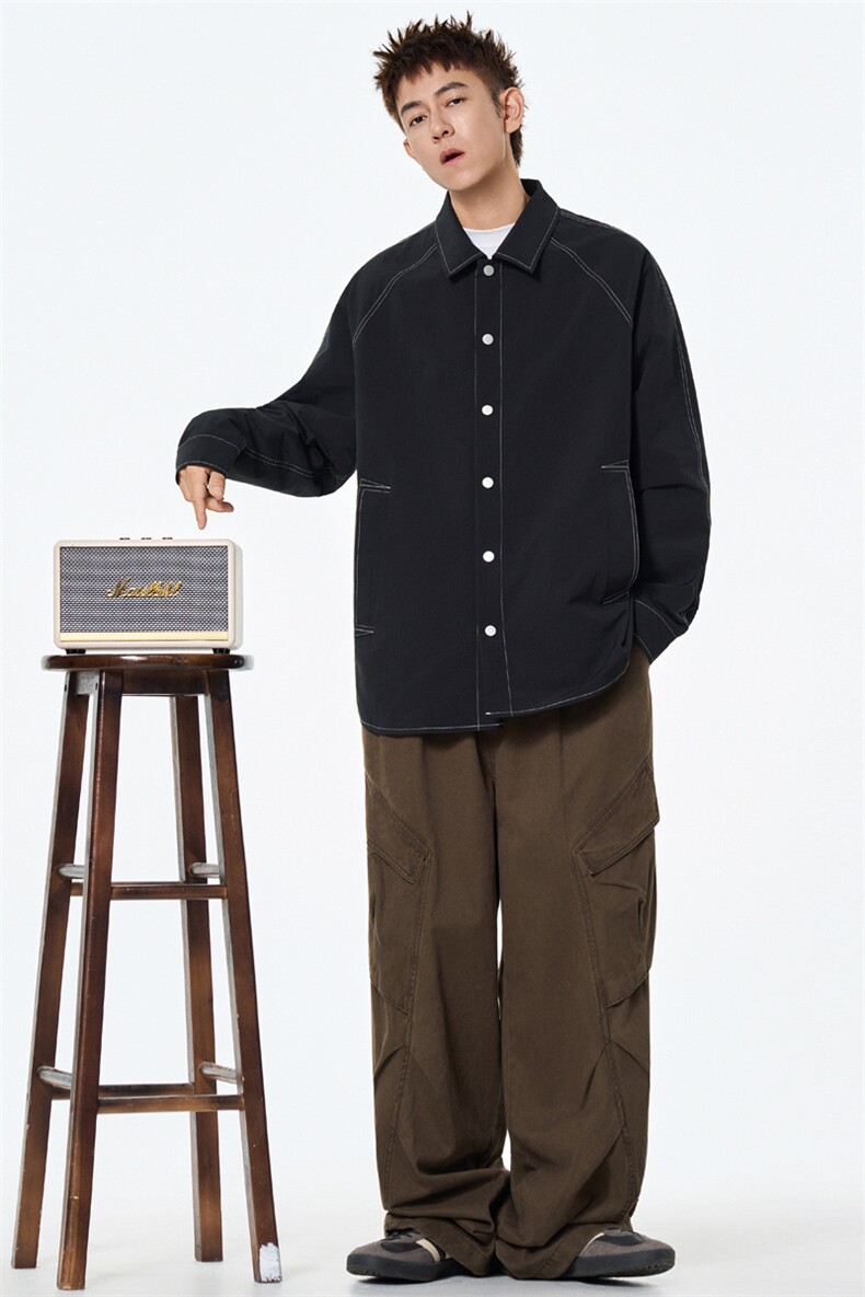 新款平纹棉格子衬衫长袖休闲开衬外套DSA157B-CS4566-特P48,男装衬衫,电商A157B