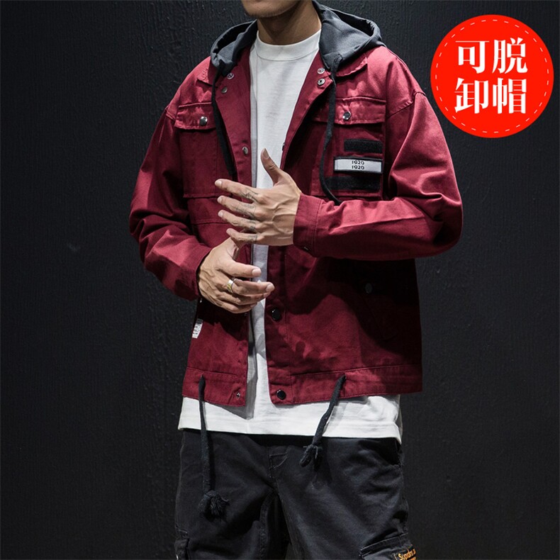 2021春秋季新款日系男脱卸连帽夹克宽松工装外套大码J8602-P85,男装夹克,电商A001