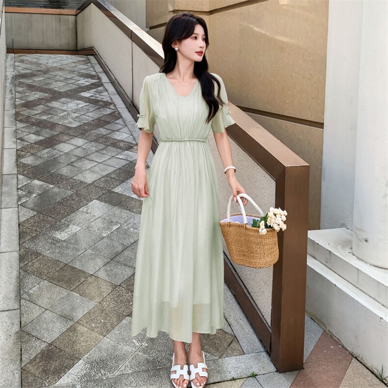 现货主推2024天丝棉连衣裙女高级感仙气精致收腰显瘦连衣裙,女装连衣裙,然然