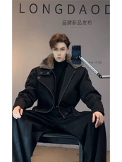 美式复古咖色工装牛仔棉衣外套冬季潮牌座山雕毛领棉服MF666P165，男装棉衣，电商D256A(原A064A)