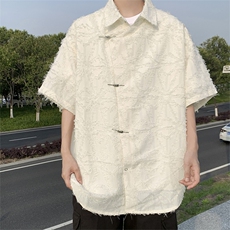 夏装潮牌流苏短袖衬衫男女街头痞帅宽松半袖衬衣潮CS01277-P55，男装衬衫，星座308B-1