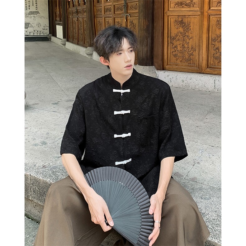 新中式衬衫男士韩版潮流痞子帅气文艺2024夏季ins外套CY763-P39,男装衬衫,星座412-3