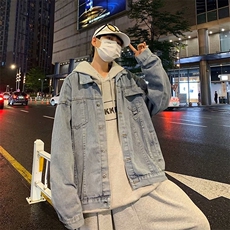 美式高街牛仔外套男韩版潮流宽松百搭2024冬季ins上衣W6261-P62，男装工装外套，星座412-3