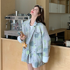 设计感小众印花廓形西装外套女2025秋季新款复古时尚宽松西服上衣，女装西装，2C317A