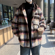 F47-P95秋冬美式高级感毛呢夹克男潮牌宽松刺绣格子连帽外套，男装夹克，星座512-6