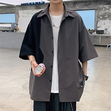 韩版潮流宽松百搭休闲帅气拼色港风夏季短袖衬衫男衬衣W761-P38，男装衬衫，星座512-2