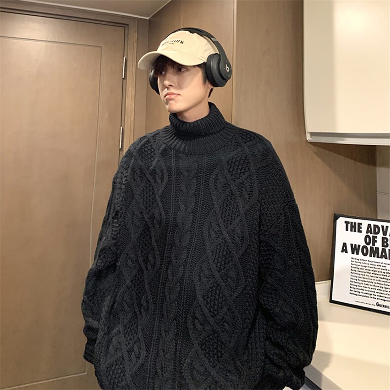 冬季高领麻花毛衣新款加厚保暖宽松休闲慵懒风针织衫,男装针织衫/毛衣,星座410-7