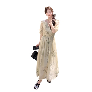 182-8552-P120-K178--V领温柔风碎花连衣裙仙女裙图片