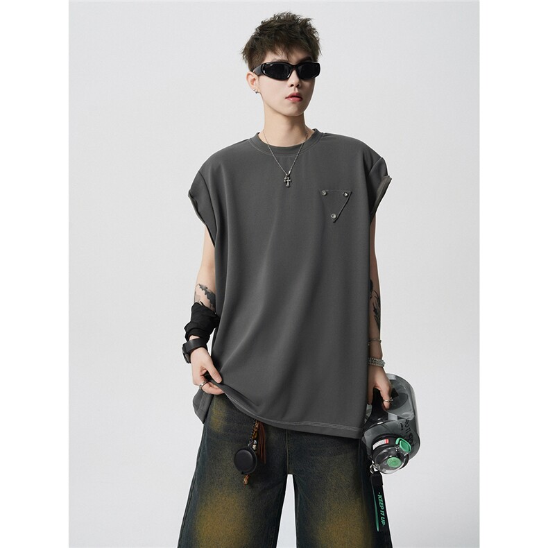 现货-原创-纽扣装饰背心痞帅坎肩休闲T恤短袖1016-1T347P27K49，男装背心/马甲，星座1016-1（原电商B408-1）