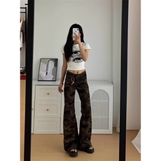 美式复古迷彩工装微喇牛仔裤女喇叭裤拖地裤子KZ144-P45，男装牛仔裤，星座308B-2
