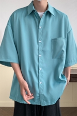 短袖衬衫男夏季新款港风宽松冰丝坠感衬衣CS8805-35，男装衬衫，星座214-3
