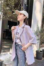 纯色西装秋季2021新款女装中袖腰带修身显瘦外套166-XZ06P85紫色，女装西装，茜茜公主