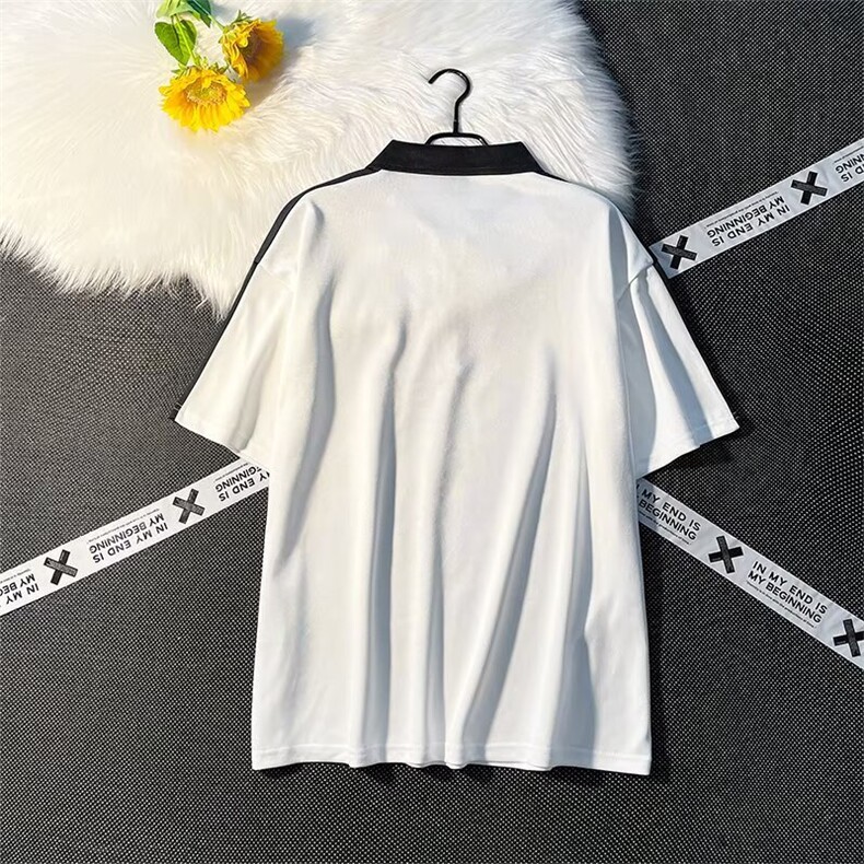 夏季polo衫短袖t恤男美式复古街头宽松拼接撞色翻领体恤PL48P34,男装T恤,星座1013-5
