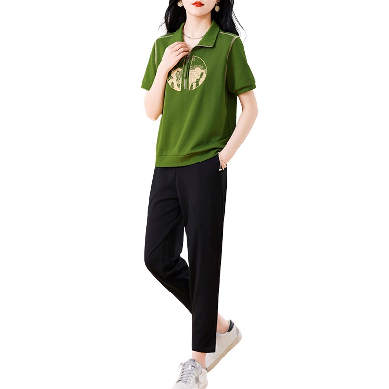 休闲运动套装女夏季2024新款今年流行的新中式风轻熟时尚两件套,女装套装/套裙,千千佰惠