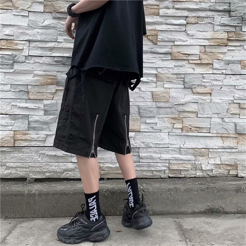 机能拉链开叉裤子男潮ins港风嘻哈潮流宽松工装休闲短裤k606-p30,男装休闲裤,星座1008