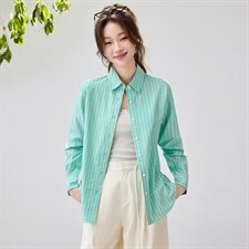 2026春夏新款黄蓝条纹衬衫女宽松显瘦元气少女感衬衣韩系清爽竖条，女装衬衫，艾米