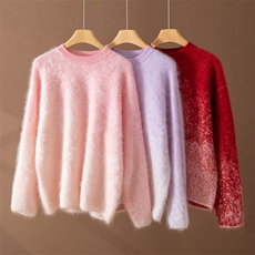 2025秋冬新款女羊绒衫100纯羊绒渐变色保暖拉绒系列毛衣上衣外搭，女装羊绒衫，咔绒特