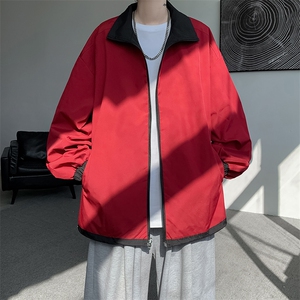 GENIOLAMODE撞色休闲夹克男2025秋季美式立领两面穿百搭情侣外套图片