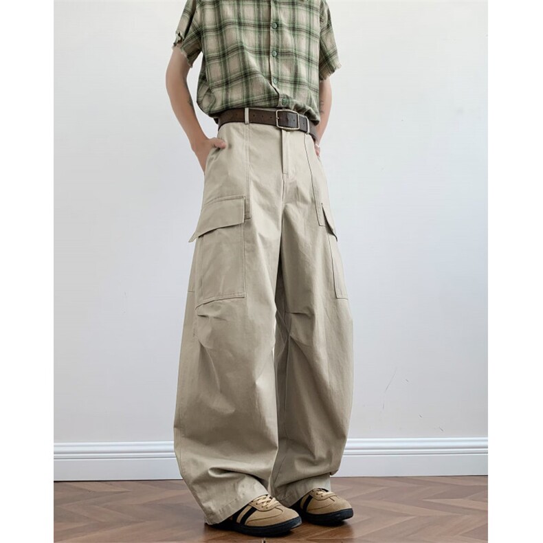 多口袋休闲工装裤男秋季新款美式直筒宽松垂感阔腿裤子K6612-P56，男装工装外套，星座412-3